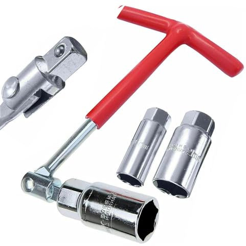 MKB Spark Plug Socket Wrench Set Red T-Handle Stainless Steel Silicone Spark Plug Removal Wrench Tool 16mm and 21mm - Flexible Spanner Spark Plug Wrench Fastening & Demolition