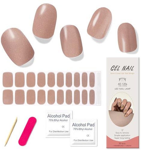 Boloshine Semi Cured UV Gel Nail Stickers, 20Pcs Glitter Gel Nail Wraps, Extra Long Soft Gel Nail Strips, Self-Adhesive French Manicure Stickers, Nail Art Decor (Amber)