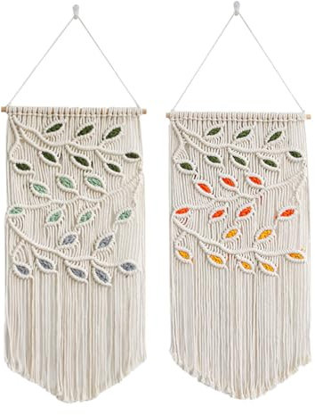 Wondramble Makramee wandbehang,Boho makramee wandteppich,Wohnzimmer,Schlafzimmer,Büro,WandDekoration (Grün+Rot)