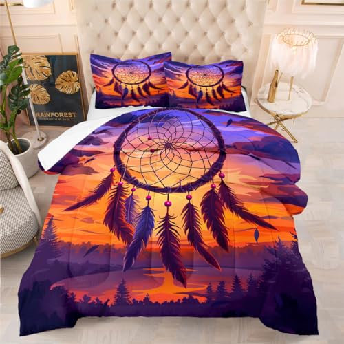 YUTNSAN Traumfänger Bettwäsche 135x200cm Mädchen Dreamcatcher Feder Muster Bettbezug Mikrofaser Exotisch Boho Kinderbettwäsche Set mit Kissenbezug 80x80cm