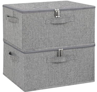 ENUMAIL 2er Set Aufbewahrungsbox mit Griff, Kleiderschrank Aufbewahrungstasche mit Deckel, Boxen Kann im Schlafzimmer, Wohnzimmer Verwendet Werden, 40×30×20cm, Grau