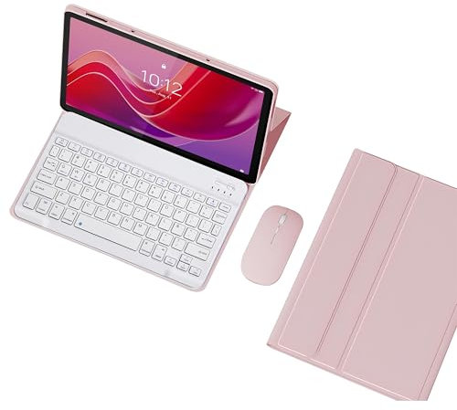 HLTOOP Tastatur Hülle für Lenovo Tab M11 11 Zoll (TB330FU/TB330XU),QWERTZ Deutsch,Schlanke PU-Ständerabdeckung Mit Magnetisch Abnehmbarer Kabelloser Tastatur, Tablet-Maus,Rosa