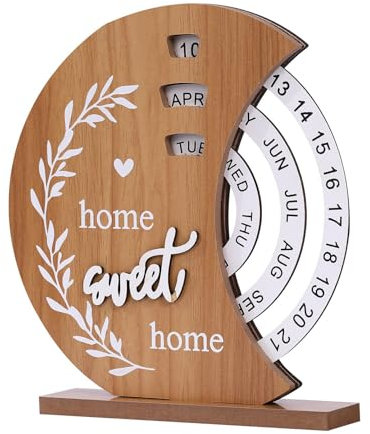 Mondförmiger Ewiger Kalender, Dauerkalender, Tischkalender, Immerwährender Kalender, Holzkalender, Rotierender Tischkalender, DIY Home Office Desktop Dekoration Geschenke