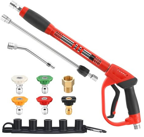 Tool Daily Pressure Washer Gun with Replacement Wand Extension, 30 Degree Curved Rod, 5 Nozzle Tips, 4000 PSI