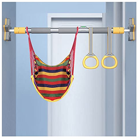 CAFIEDR Klimmzugstangen für die Tür, Klimmzugstange ohne Schrauben, Reckstangen-Fitnessstangen-Set, tragbares Krafttrainingsgerät mit Schaukel und Turnring(150-180 cm)