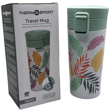 Vaso Termico de Acero Inoxidable 360ml - Taza Termica para Café, Té o Bebidas Frías - Ideal para Viajes, Camping, Oficina y como Regalo. Libre de BPA. (Verde Naranja)