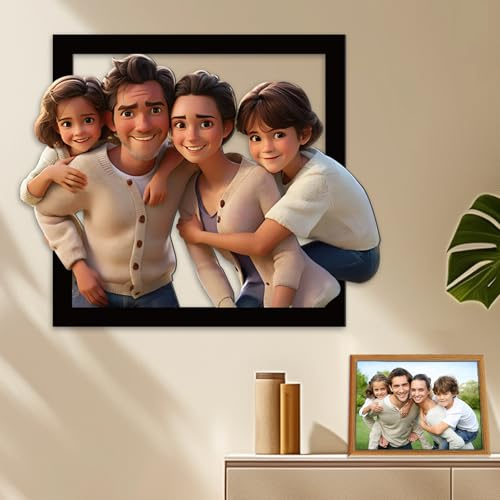 FCLYDER Personalizzata per Foto di Famiglia 3D Cartoon Portrait, personalizzabile con foto di famiglia, Cornici per Foto per Soggiorno, Anniversario di nozze Regalo