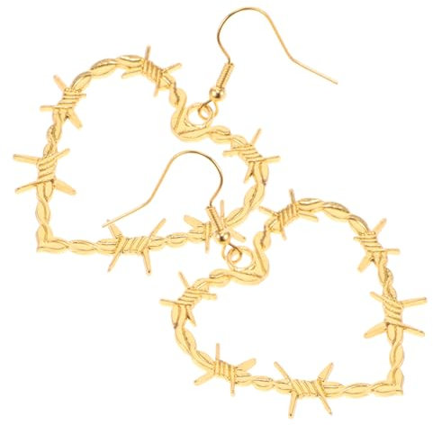 SOIMISS Herzförmige Ohrringe Herzohrringe Herz-dorn-ohrringe Stacheldrahtring Gotischer Halloween-schmuck Herztropfen-ohrringe Stacheldraht Ohrringe Kette Gothic-halsband Golden Legierung