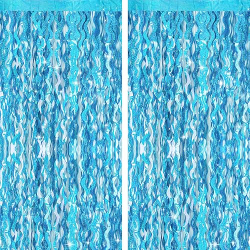 G2PLUS Eisblau Lametta Vorhang Welle: Metallic Glitzervorhang, Ideal Geburtstag Dekoration für Frozen, Ozean Themen Party, Perfekt als Foto Hintergrund, 2er Set