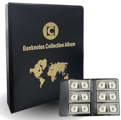 Münzalbum Papier 60 Taschen,29x24cm Euros Münzen Sammelalbum,PU Leder Banknoten Album zum Sammeln von Münze Banknoten Stempel Konzertkarten Aufbewahrung,Schwarz