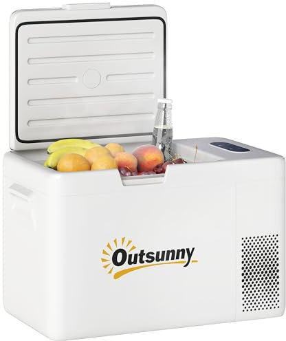 Outsunny nevera con compresor de 22 litros nevera eléctrica con LED conexión modo ECO función de mantenimiento de frío nevera silenciosa termo nevera mini 12/220 voltios para enchufe de coche camping