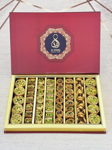 Al Sharq Baklava 900g,60 Stück I Baklava-Sortiment mit Pistazien, Erste Klasse Baklava, Baklava Nur mit Pistazien VIP Elegante Geschenkverpackung I Ohne Konservierungsstoffe, ohne Zusatzst