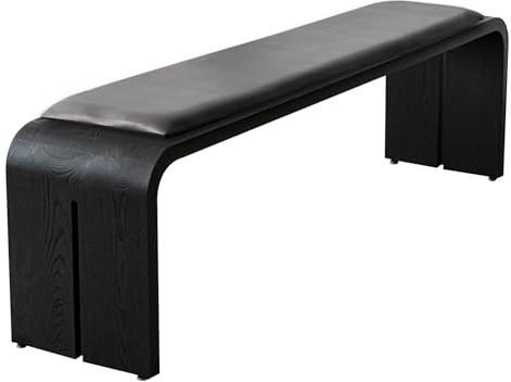 Schwarz Esszimmer Bank 140 cm mit Polster Massivholz Sitzbank Flur Robust Bettbank Modern Abgerundete Ecken für Wohnzimmer Schlafzimmer Eingang, Höhe 40 cm(Black 02,55.1in/140cm)