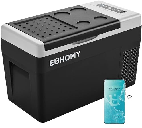 EUHOMY 26QT Réfrigérateur électrique 12 V -20 °C ~ 20 °C pour voiture | Pas besoin de glace, 12 V et 100-240 V, refroidissement du compresseur, modes ECO/MAX, protection de batterie à 3 niveaux