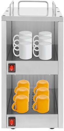 Tassenwärmeschrank Edelstahl Freistehend, Tassenwärmer-Schrank mit 2 Heizfächern & 75°C (167°F), Doppelstöckige Tassenwärmemaschine, für Gastronomie, Café, Haushalt – Freistehend, (25x32x55,5cm)