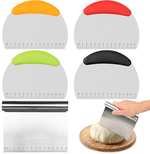 5 Pcs Rasqueta de Masa, Raspador de Masa de Acero Inoxidable, Cortador de Masas, Rasqueta Panadero, Rascador Cocina, Espátula Cortadora para Tartas Pasteles Pizza Utensilios de Cocina