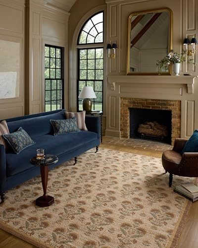 Loloi Chris Loves Julia Rue Collection RUE-01 Wheat/Sage 8'-6 x 11'-6 Area Rug Jute Neutral Floral Living Room Bedroom Rug