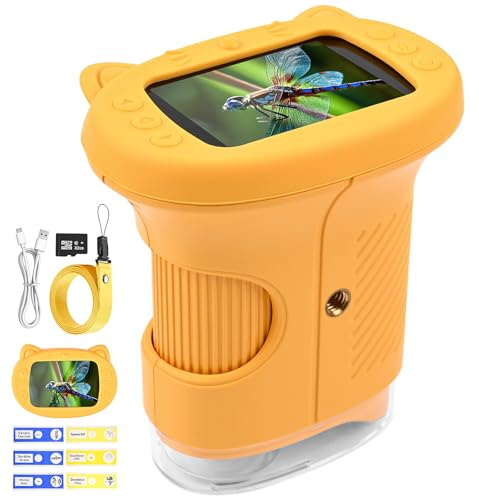 Vankarr Mikroskop für Kinder 1000X 4K Digitales Mikroskop für Kinder mit 1080P HD 2,4″ IPS-Display & 8 LED, 1080P HD Tragbares Mikroskops,USB-aufladbar,Science Draussen ab 3 Jahren (Orange)
