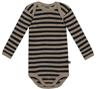 Dilling Langarmbody aus Merinowolle für Babys - Kaffee/Schwarz 98