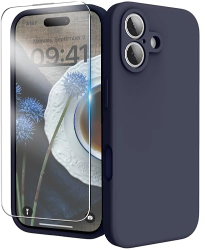INGIDO für iPhone 17 Silikon Hülle mit Schutzfolie - Mitternachtsblau | 6,3 Zoll Flüssigsilikon Hülle Upgraded Kameraschutz Soft Mikrofaserfutter Handyhülle Schutz Case