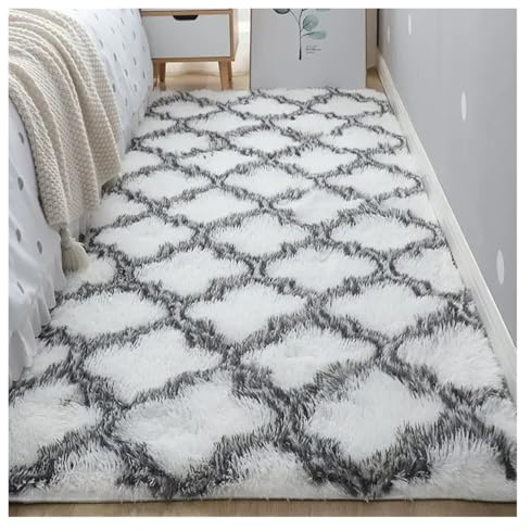 JTKSSCS Teppich Wohnzimmer Nachttisch Plüsch Teppich Boden Wohnzimmer Couchtisch Schlafzimmer Home Matte Dekoration(White Check,50x80cm)