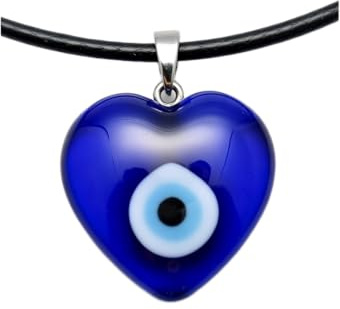 OUTLETISSIMO Halskette mit Anhänger Herz griechisches blaues Auge aus Glas - Glücksbringer Amulett Anti-Laugen-Amulett Unisex mit verstellbarer Kordel ET264