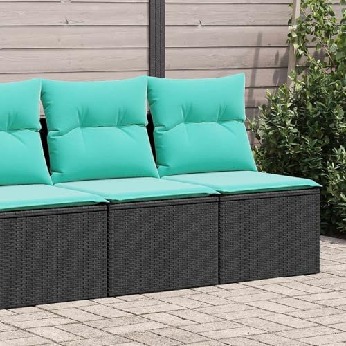 Mokuyary 2-TLG. Garten-Sofagarnitur mit Kissen Schwarz Poly Rattan Gartenmöbel Set, Outdoor Balkonset Terrassenmöbel, Gartenlounge Sitzgruppe für Terrasse, Balkon, Garten -D