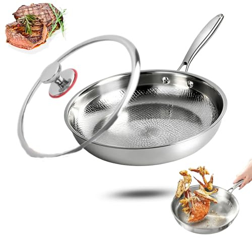 Generisch Tovara Titan Pfanne Unbeschichtet, Antihaft-Wokpfanne Aus GehäMmertem Titan, Hochwertige, Unbeschichtete Titanpfanne, Verdickt, Extrem Langlebig, FüR Die KüChe (With Lid,30cm)