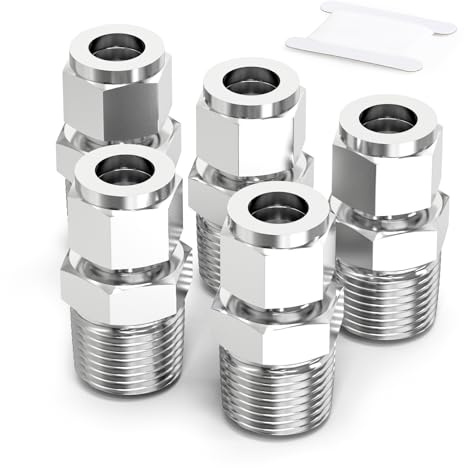 TAILONZ PNEUMATIC 5 piezas racor de compresión de acero inoxidable 304, macho BSP 1/4x tubo OD 6 mm para sistemas hidráulicos y neumáticos