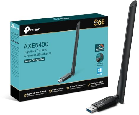 TP-Link Archer TXE70U Plus AXE5400 WiFi 6E Dongle, High-Gain USB Adapter | Tri-Band WiFi Adapter for PC, High-Gain Antenna, USB 3.0, OFDMA, MU-MIMO, WPA3 Security, Windows 10/11, Plug & Play