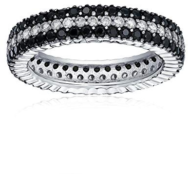 Bling Jewelry Pavé-Kubikzirkonia-Zweifarbiger 3-Reihen-Streifen AAA CZ Statement Schwarz-Weiße Hochzeits-Ewigkeitsspur-Ring für Frauen .925 Sterlingsilber