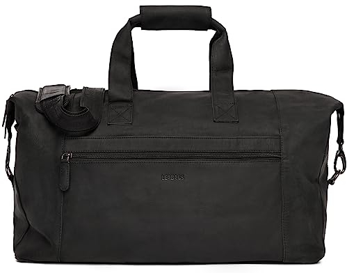 LEABAGS Leder Weekender Damen & Herren I Echtleder Premium Reisetasche I 41 l Sporttasche I Duffle Travel Gym Bag I Sporttasche I Trainingstasche I Tasche Flugzeug I groß I Nature Schwarz