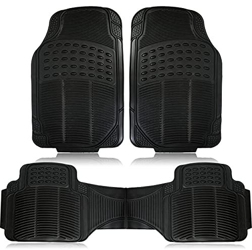Zone Tech Universal Fit Rubber All-Weather Black Car Floor Mat Set of 3, Trim to Fit