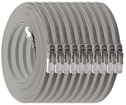 0,5m - grau - 10 Stück Cat7 Flachkabel Netzwerkkabel Cat 7 Rohkabel Gigabit Lan (10Gbit/s) Flachbandkabel Verlegekabel Patchkabel Flach Slim Rj 45 Stecker Cat6a