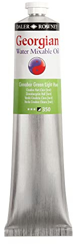 Daler Rowney Georgian Water Mixable Oil Paint Cinnabar Green Light Hue 200ml Tube - Art Paints for Canvas Paper and More - Oil Painting Supplies for Artists and Students