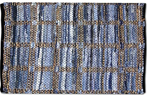 Bestlivings Flickenteppich Rund 160 x 230 cm aus handgewebter Baumwolle in Jeans Square - viele Variationen