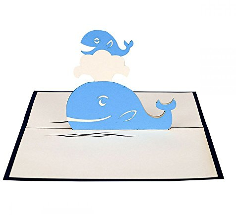 Wal & Babywal - 3D Pop-Up Karte/Grußkarte/Geburtstagskarte zum Aufklappen