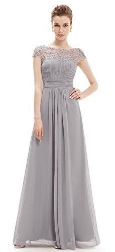 Ever-Pretty Bridesmaid Dresses Women's Lacey Neckline Open Back Ruched Style Autumn Dresses Grey 16UK