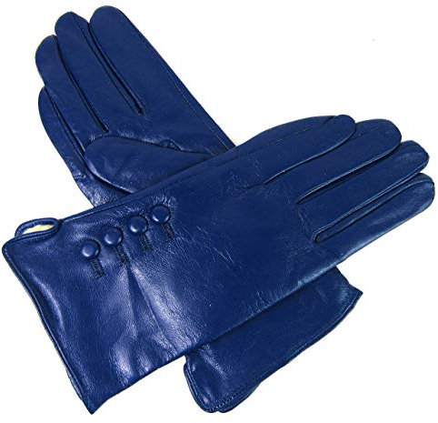 Damen Premium Qualität Original Superweich Leder Handschuhe Kunstpelz Futter Winter Alltag Warm - Blau, M