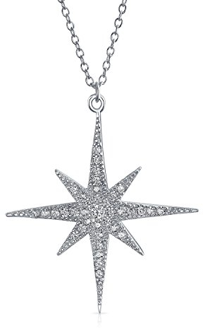 Bling Jewelry Collier Pendentif Éclatant Céleste De L'Étoile Polaire Nord - Bijou Serti De Zircon Cubique Pour Femmes Et Adolescentes En Argent Sterling .925