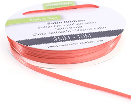 Vaessen Creative Satinband 3mmx10m Pastell Rot, Schleifenband, Dekoband, Bänder zum Basteln, Stoffbänder für Hochzeit, Taufe Und Geburtstagsgeschenke
