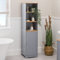 CHRISTOW Tall Bathroom Cabinet, Wooden Grey & Bamboo Tallboy Unit, 3 Shelf Storage Cupboard