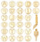 GORGECRAFT 28pcs Wood Branding Iron Alphabet Carving Tips Hollow Hot Stamps Alphabet Set 9mm Letter Stamp Punch Tips Set for Engraving Molds Embossing Tools Wood Burning Carving DIY Crafts Matte Gold