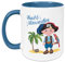 GRAZDesign Kindertasse mit Namen, Tasse Kinder, personalisierte Tasse für Junge Trinkbecher Kindergeschirr Kinder Becher Hellblau, Keramik BPA-frei, 330ml Motiv Pirat