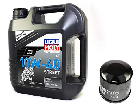 Motoröl Set Street 10W40 4 Liter + Ölfilter HF204 für Arctic Cat H o n d a Kawasa ki S u z u k i Trium ph Yamaha CB CBF CBR GL ST VFR VT VTR VTX XL EN