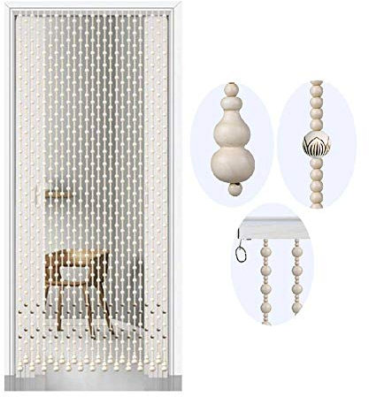 ZJYWMM Beaded Curtain Natural Wooden Beads Door String Curtains For Room Divider, Doorway Closet Passage, Indoor/Outdoor Décor, Handmade, White, Customized Size
