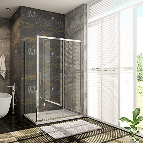 Porta Scorrevole per Box Doccia Angolare Alto 185 cm con Parete Laterale Misura 130x80 cm in Vetro Temperato Trasparente da 5 mm Profilo Cromato Lucido