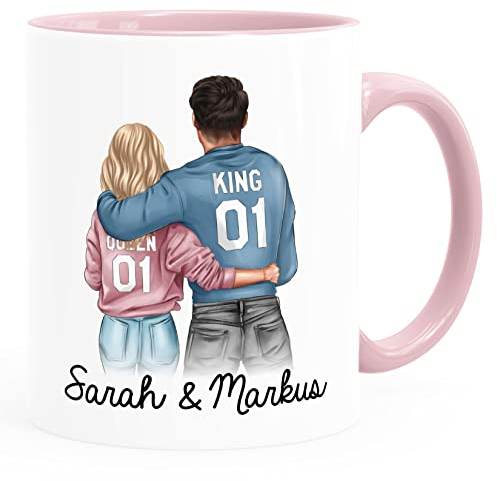 SpecialMe® Tasse Paar personalisiert mit Namen Liebe Geschenk Partner Weihnachten Geburtstag Jahrestag Valentinstag rosa Keramik-Tasse