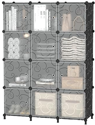 AWTATOS Steckregal 12 Würfel Aufbewahrungssystem Kombiregale mit Türen | Regal Würfel DIY Multifunktional Regalsystem Regal Modular Für Wohnzimmer, Schlafzimmer, Bad Schwarz