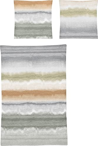 Irisette Bettwäsche Soft-Seersucker grün-apricot Größe 155x220 cm (80x80 cm)